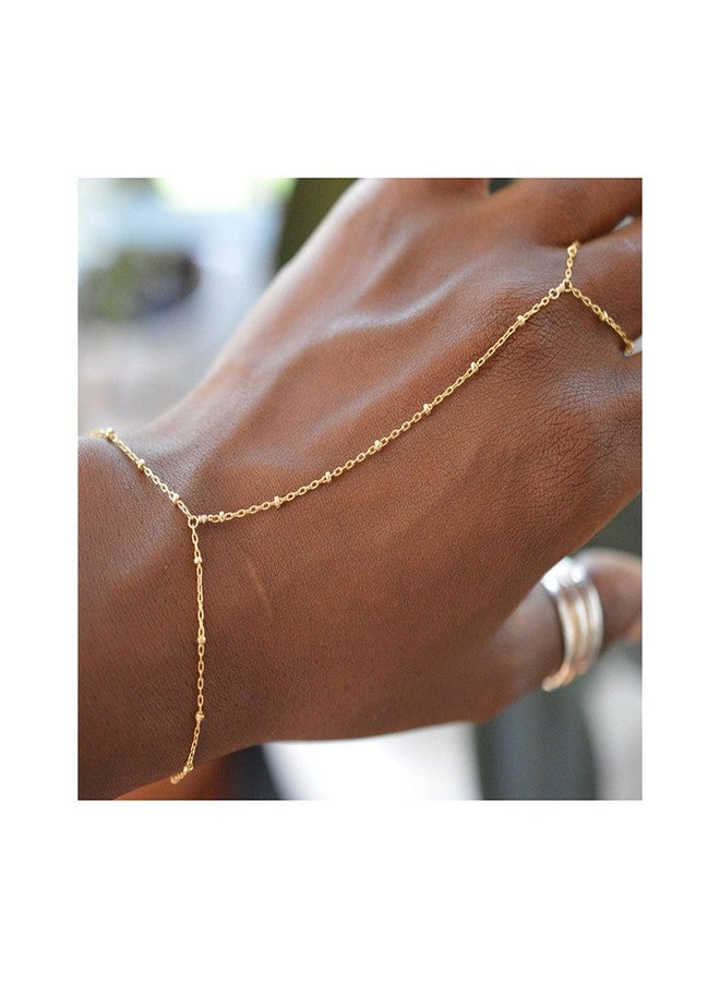 REHANDLE Gold Hand Chain for Women - 14K Plated Ring Chain Jewelry, Beaded Bracelet, Dainty Hand Bracelets - Image 2